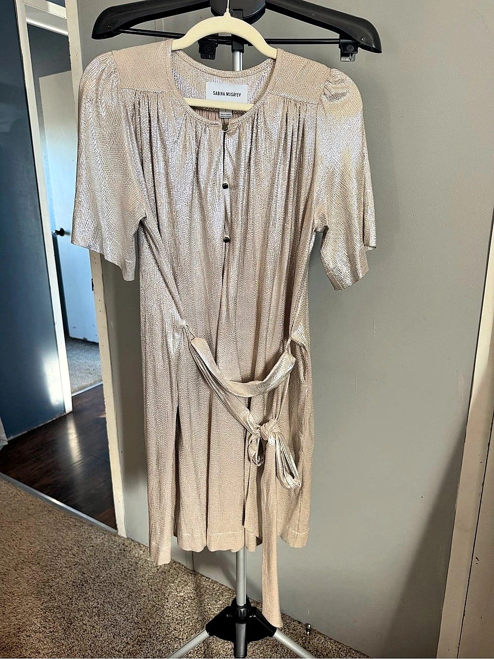 Sabina Musayev Mercury Shirt Dress Metallic Mini Dress